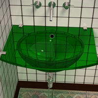 Green glass sink, top view